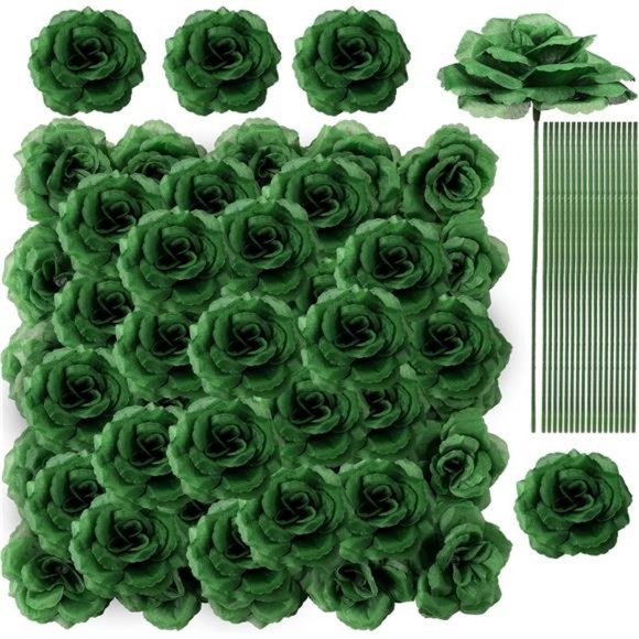 100 Pcs Flowers Long Stem Artificial Rose Flowers Emerald Roses Fake Faux Roses - Picture 1 of 6